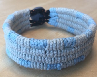 blue cotton needle weave cuff bracelet 4314