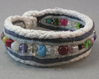 glass bead rainbow cuff bracelet size S 3804