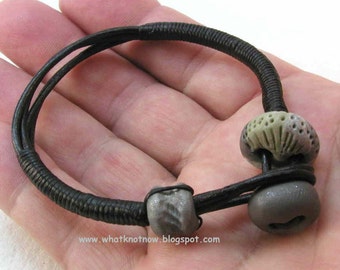 black leather cord bracelet with bead  3118