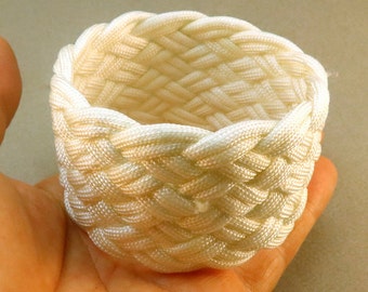 nine part white nylon turks head knot rope bracelet size XL 424