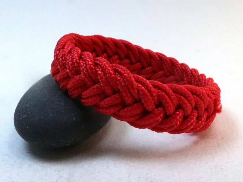 red double weave nylon herringbone rope bracelet by WhatKnotShop on ETSY