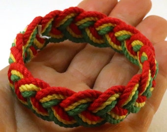 rasta style rope bracelet green yellow red turks head knot bracelet 4505