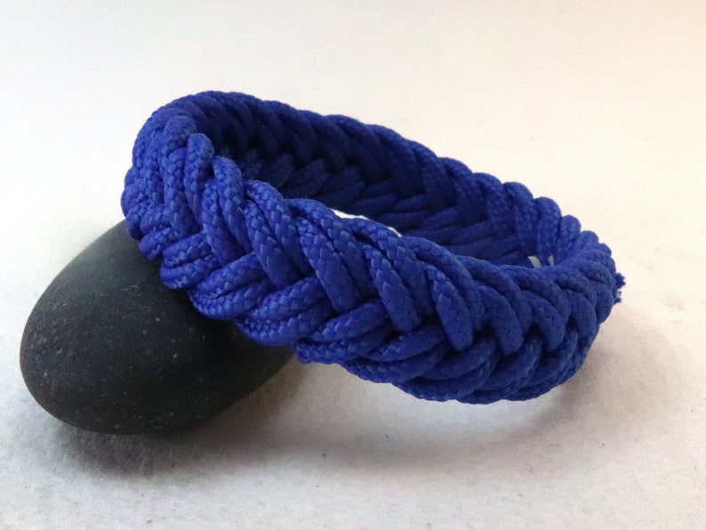 blue double weave nylon herringbone rope bracelet by WhatKnotShop on ETSY