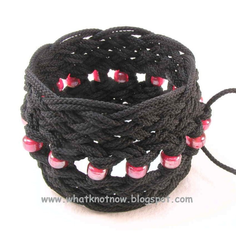 black nylon star knot rope bracelet with red beads by WhatKnotShop on ETSY
