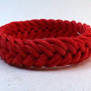 red double weave nylon herringbone rope bracelet by WhatKnotShop on ETSY