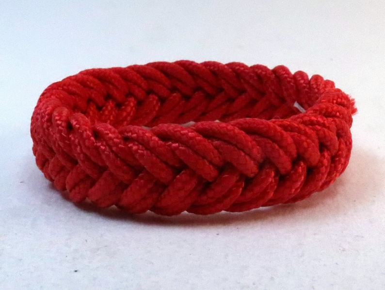 red double weave nylon herringbone rope bracelet by WhatKnotShop on ETSY