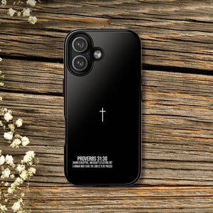 Proverbs 31:30 Cross Tough Phone Case, Christian Faith Scripture Inspired Mobile Cover, Gift for Her, Minimalist Cross Verse Style