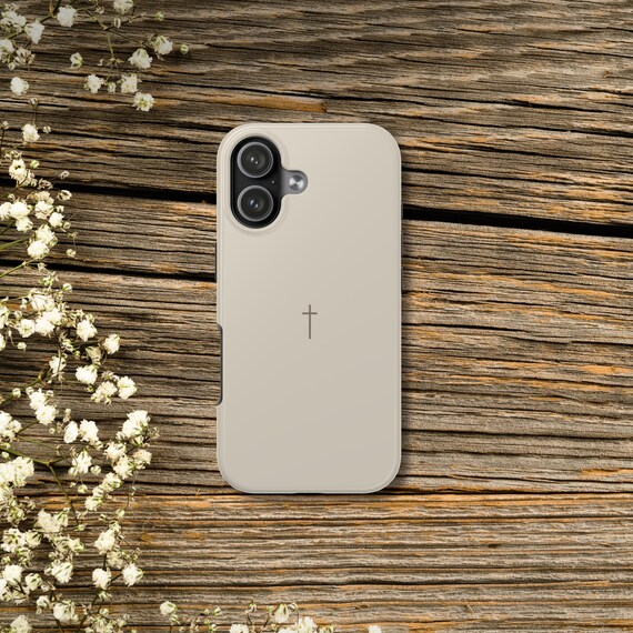 Faith-Inspired Tough Phone Case | Christian Gift | iPhone Samsung | Minimalist Cross Design | Neutral Beige color
