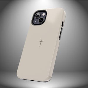 Faith-Inspired Tough Phone Case | Christian Gift | iPhone Samsung | Minimalist Cross Design | Neutral Beige color Bild 12