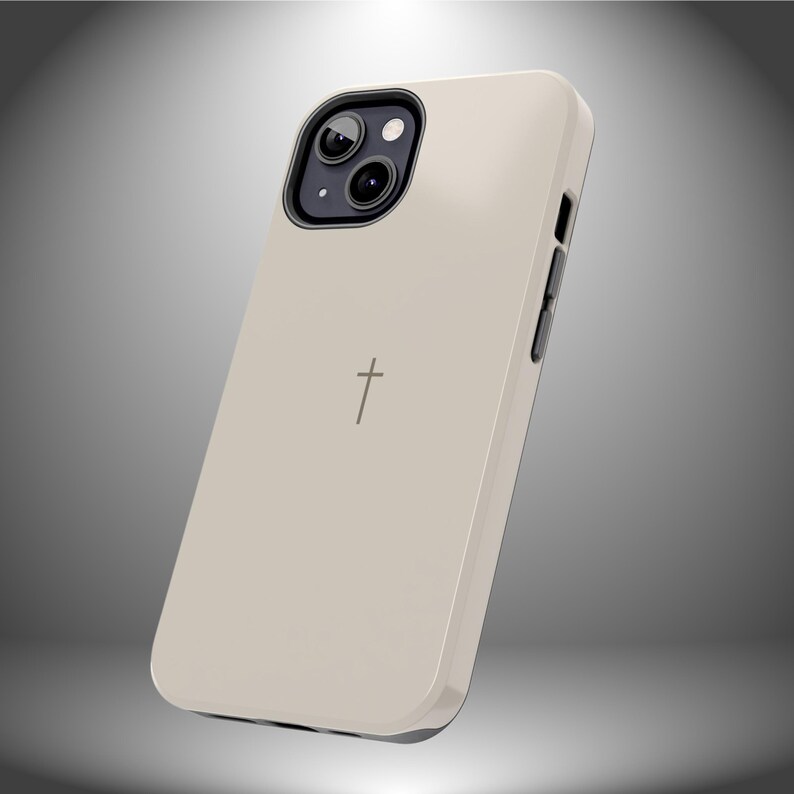 Faith-Inspired Tough Phone Case | Christian Gift | iPhone Samsung | Minimalist Cross Design | Neutral Beige color Bild 12