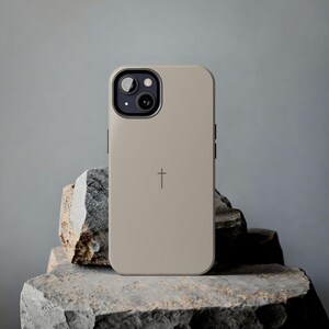 Faith-Inspired Tough Phone Case | Christian Gift | iPhone Samsung | Minimalist Cross Design | Neutral Beige color Bild 8