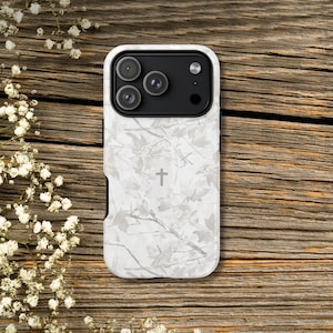 Faith Inspired White Camo Tough Phone Case | Christian Cross Camouflage |Believer Gift for Him or Her | Duck Hunter Enthusiast Military image 2