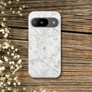 Faith Inspired White Camo Tough Phone Case | Christian Cross Camouflage |Believer Gift for Him or Her | Duck Hunter Enthusiast Military image 3