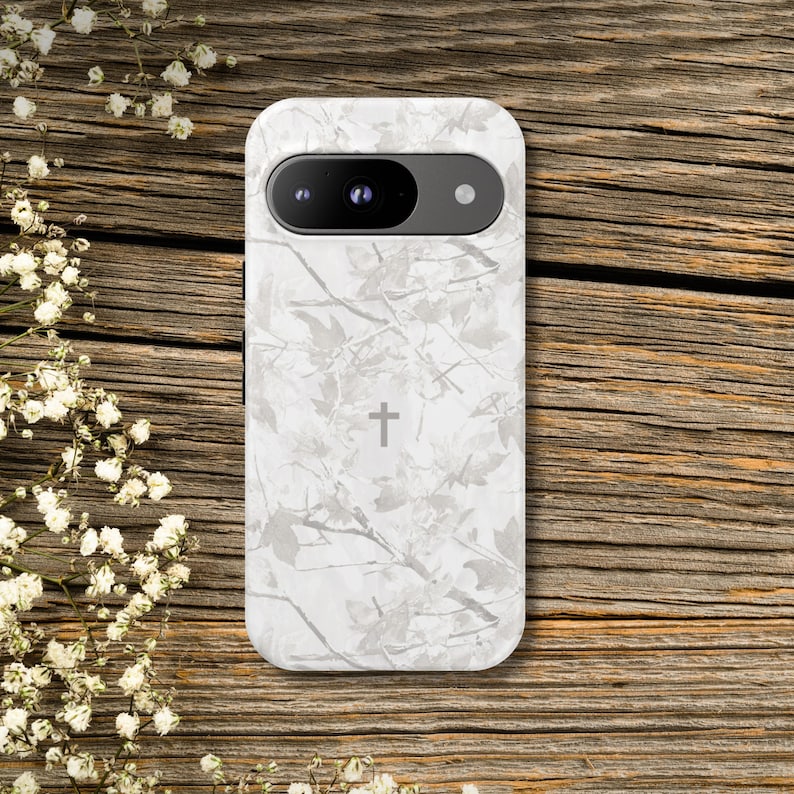 Faith Inspired White Camo Tough Phone Case | Christian Cross Camouflage |Believer Gift for Him or Her | Duck Hunter Enthusiast Military image 3