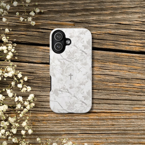 Faith Inspired White Camo Tough Phone Case | Christian Cross Camouflage |Believer Gift for Him or Her | Duck Hunter Enthusiast Military
