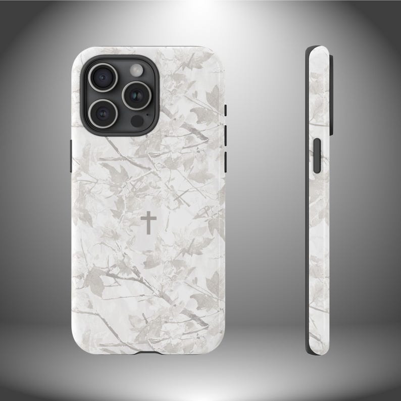 Faith Inspired White Camo Tough Phone Case | Christian Cross Camouflage |Believer Gift for Him or Her | Duck Hunter Enthusiast Military image 9