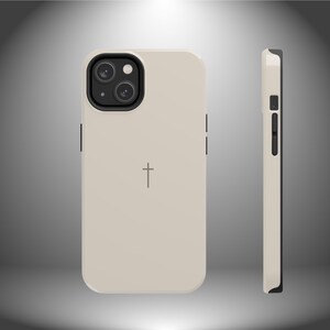 Faith-Inspired Tough Phone Case | Christian Gift | iPhone Samsung | Minimalist Cross Design | Neutral Beige color Bild 14
