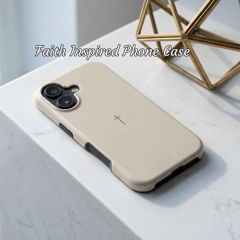 Faith-Inspired Tough Phone Case | Christian Gift | iPhone Samsung | Minimalist Cross Design | Neutral Beige color Bild 6