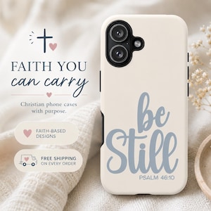 Be Still Phone Case, Psalm 46:10 Christian Cover, Neutral Bible Verse, Faith-Based Gift for Women, Blue Cream iPhone, Coastal Preppy
