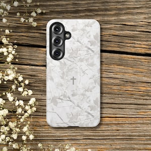 Faith Inspired White Camo Tough Phone Case | Christian Cross Camouflage |Believer Gift for Him or Her | Duck Hunter Enthusiast Military image 4