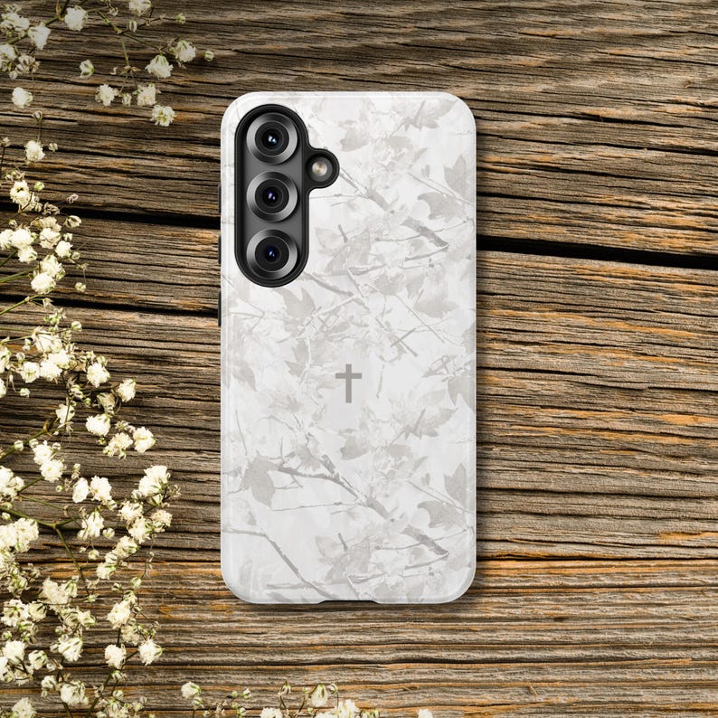 Faith Inspired White Camo Tough Phone Case | Christian Cross Camouflage |Believer Gift for Him or Her | Duck Hunter Enthusiast Military image 4