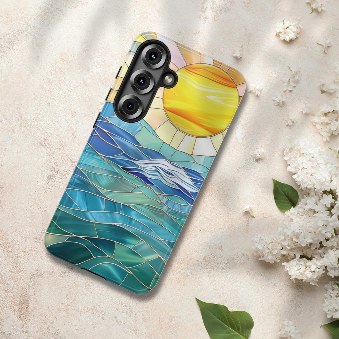 Stained Glass Effect Android Tough Case, Sunrise Sunset Ocean Design ...