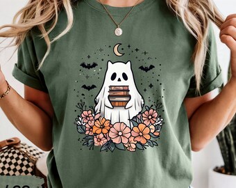 Comfort Colors Ghost Flower Halloween Tee: Retro Spooky Unisex Shirt