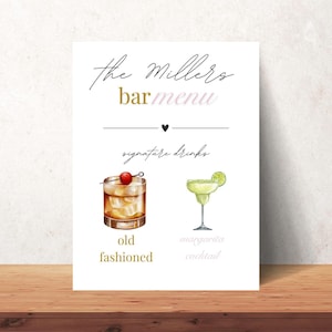 Bar Menu Sign Template for Wedding, Party, or Events; Customizable Drink Template; Editable PDF Poster