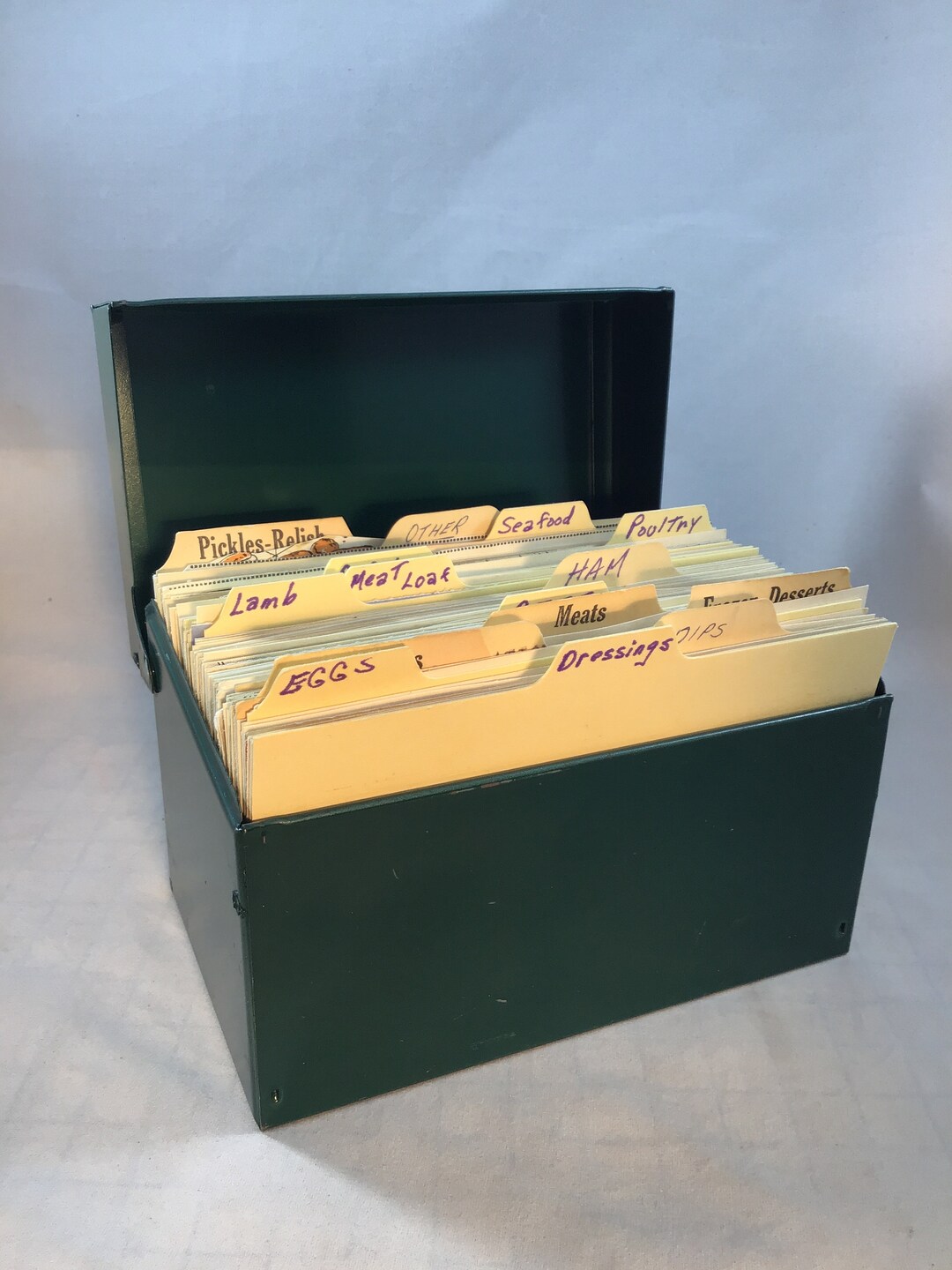 Vintage Metal Recipe Box Filled Cut Out Typed Recipes Etsy