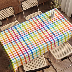 Regenboog geruit rechthoekig tafelkleed, wasbaar kreukbestendig tafelkleed, kleurrijk eettafeldecor, keukenfeest linnen