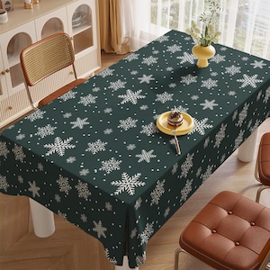 Snowflakes Foil Print Tablecloth 63x87inch-Washable,Wrinkle Resistant,Holiday Decor,Winter Dining Room Tablecloth,Christmas Family Gathering