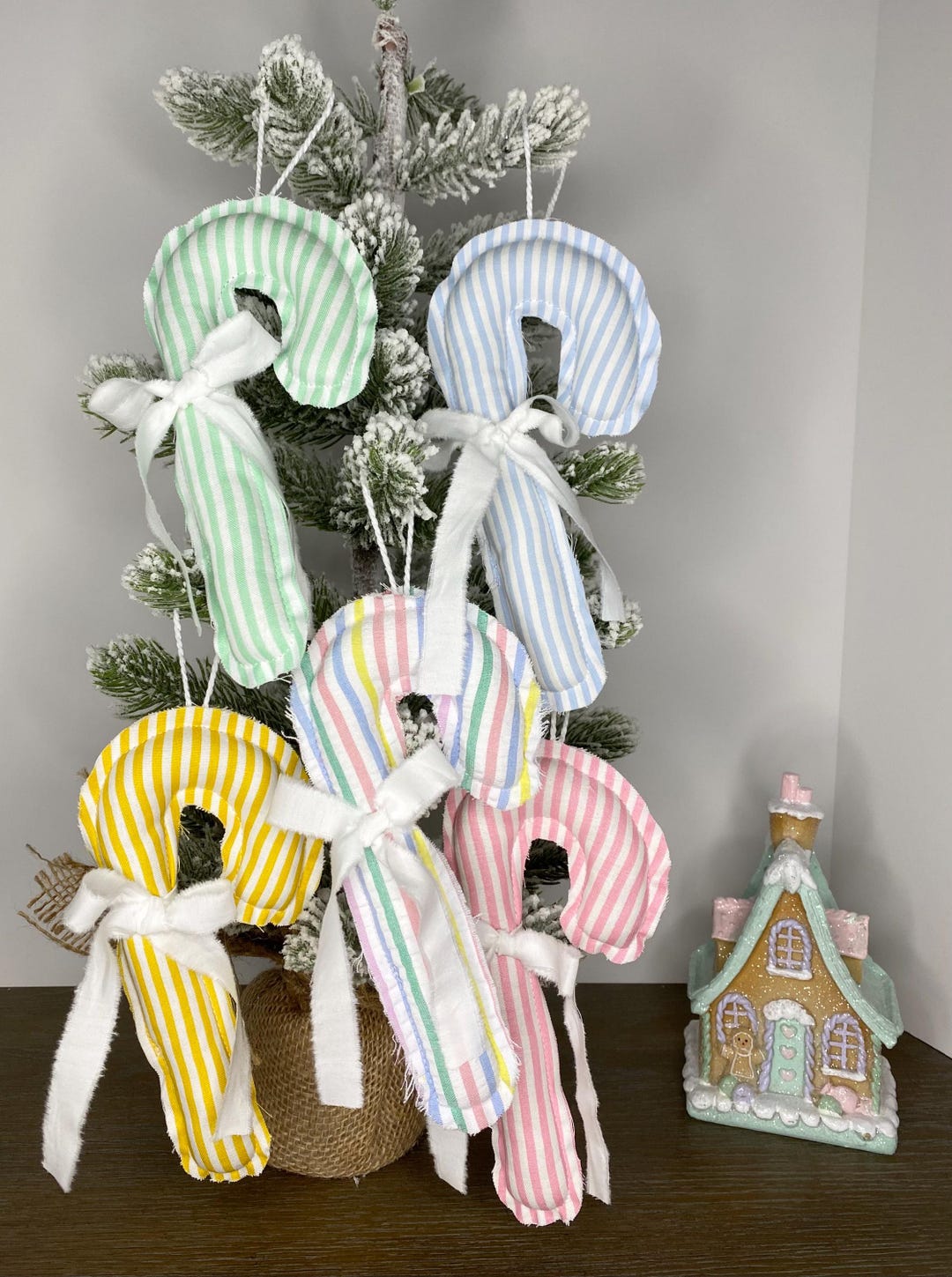 Pastel Striped Candy Canes, Stuffed Fabric Christmas Ornament - Etsy