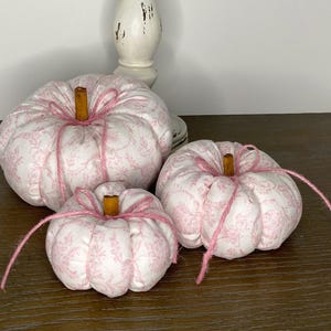 Pink Chinoiserie Fabric Pumpkins, Fall Tiered Tray Decor