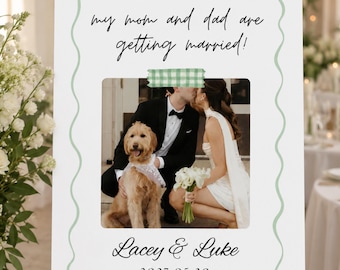 Haustier Hochzeitsschild Vorlage, Hund Willkommen Schild, anpassbares Foto, Canva Download