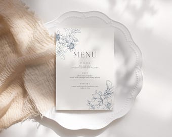 Customizable Digital Wedding Menu Template Botanical Garden Party Hand Drawn Illustration Minimal Romantic Vintage Inspired