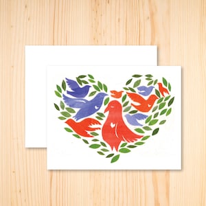 Carte de vœux de couronne d’oiseau en forme de cœur - Carte d’oiseau d’amour, carte de saint-Valentin, carte je vous aime, carte de remerciement, carte de sympathie, carte Woodland