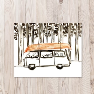 Beaver Family Art Print - Beaver Camping Trip Illustration, Animal Wall Art, Kayaking Road Trip, Minivan, RV Camper Artwork