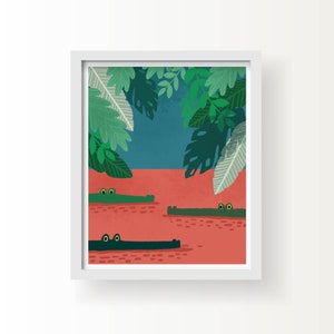 Florida Gator Art Print, 8x10 Alligator Wall Art, Decor for Animal Lovers, Gator Lover, Vintage Florida Inspired Illustration