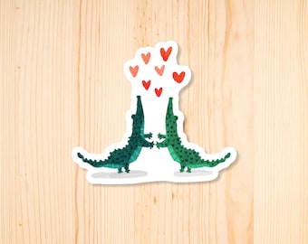 Happy Gators Dancing Sticker, Loving Gators, Alligators and Hearts Vinyl Weatherproof Sticker for Laptop, Bicycle, Water Bottle, Etc.