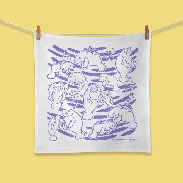 Manatee Tea Towel, Illustrated Tea Towel, Aquatic Delight, Illustrated Manatees Tea Towel - Perfect Gift for Nature Lovers