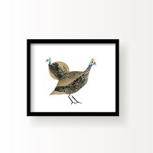 Guinea Fowl Collage Mixed Media 8x10, Colorful and Pleasant Home Decor, Two Birds of a Feather Artwork