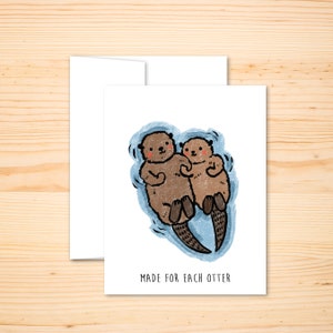 Tarjeta de felicitación de nutria, tarjeta del Día de San Valentín, saludo de pareja linda, tarjeta de animal adorable y amoroso, saludo divertido, tarjeta de amistad