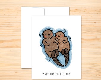 Otter Greeting Card, Valentine's Day Card, Cute Couple Greeting, Adorable Loving Animal Card, Funny Greeting, Friendship Card
