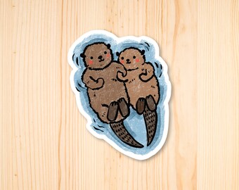 Otter Couple Sticker, Romantic Funny Illustrated Beaver Sticker, Laptop Sticker, Bike Sticker, Water Bottle Sticker, Waterproof Sticker,