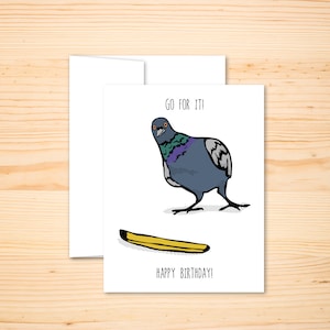 Lustige Geburtstagstaube Vogelkarte - Taube French Fry - Lustige Karte, Seize the Day, Glücksvogel Geburtstagskarte, Blanko Geburtstagskarte, Happy pigeon