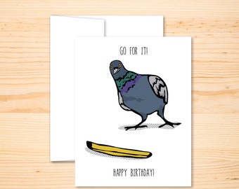 Funny Pigeon Birthday Card – French Fry Obsession, Blank Inside