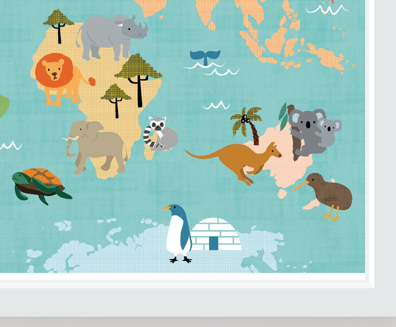 World Animal Map - Wall Art Baby Nursery Kids Bedroom Home Decoration ...