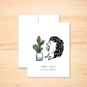 Leuke kaart egel, kaart verontschuldiging, stekelige cactus, het spijt me kaart, emotionele wenskaart, vetplant dierlijke traan