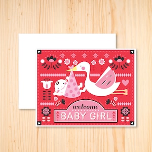 Welkom baby meisje Card-baby douche kaart-baby meisje baby douche Card-Scandinavische Welkom Baby kaart-geïllustreerde wenskaart