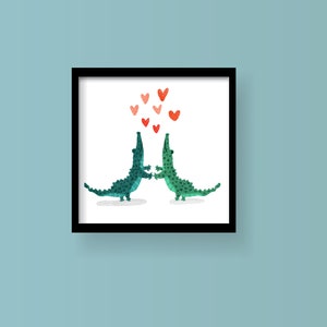 Happy Gator Dance Illustration, Loving Gators Dancing Art, Gators Playing Ring Around the Rosy, Alligator Dance, Two-Step Waltzing Critters